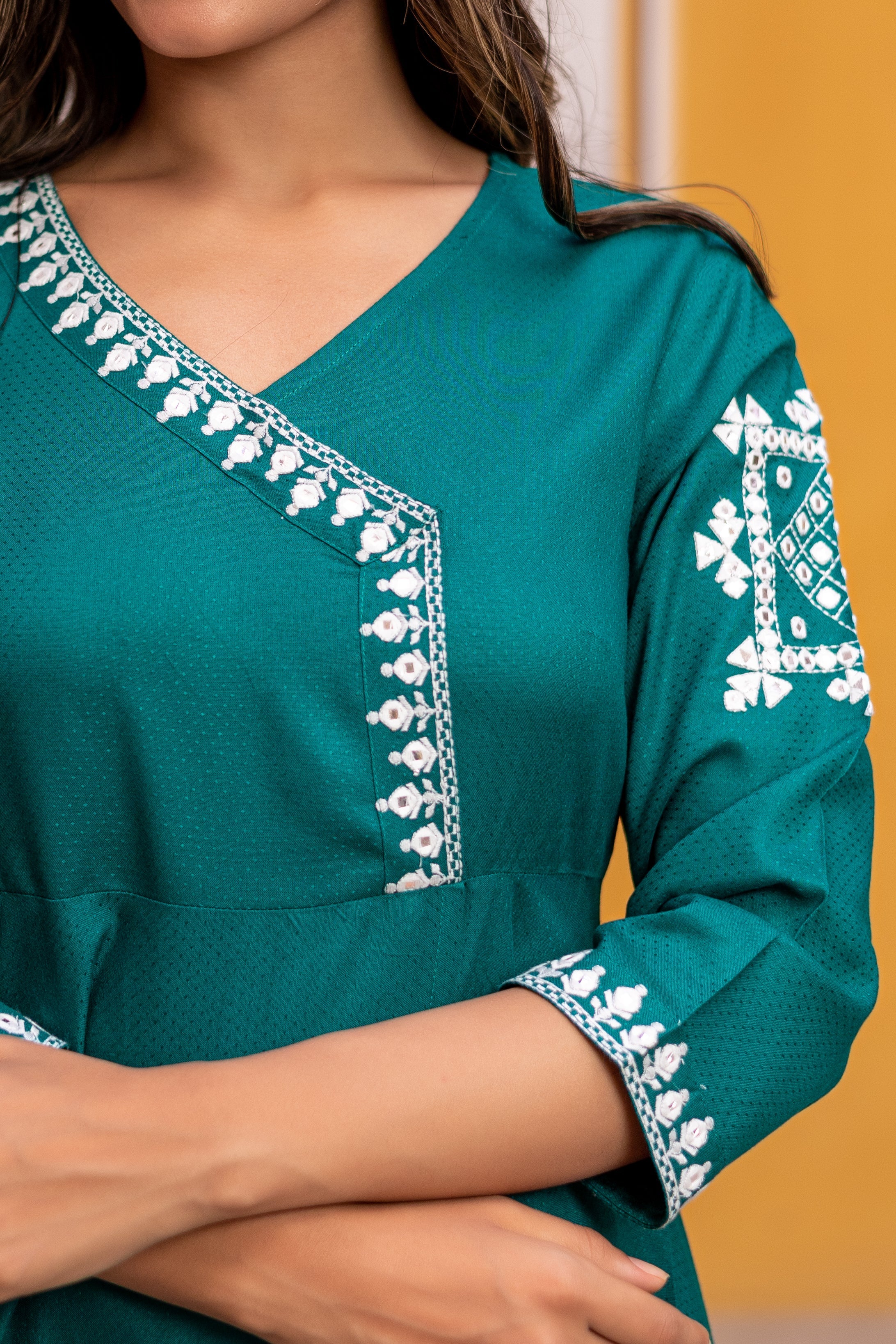 Rayon flared Teal Green Kurta Set